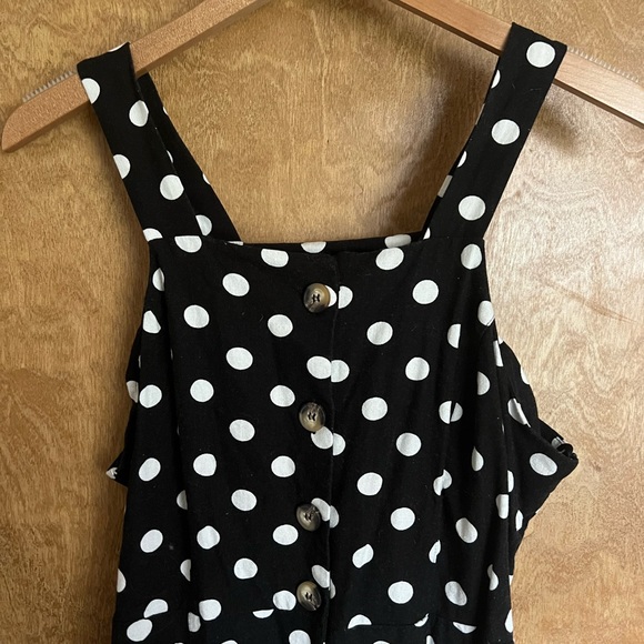 Black and White polka dot linen midi dress - Picture 2 of 3